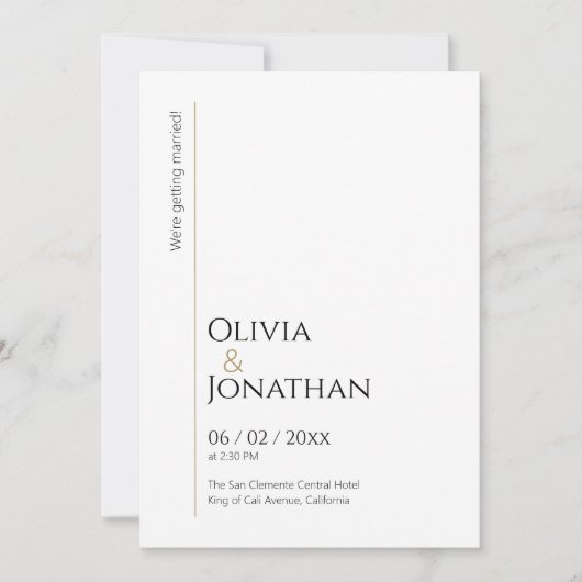 Linear Minimalist White Wedding 招待状 (正面)