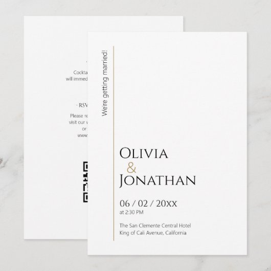 Linear Minimalist White Wedding 招待状 (正面/裏面)