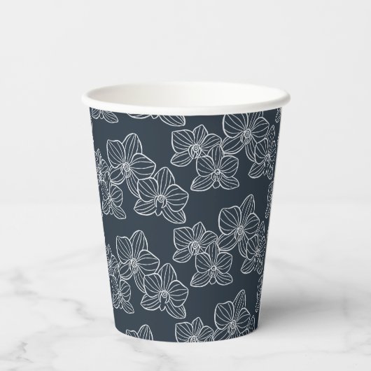 Linear Orchid | Botanical Floral Party Navy 紙コップ (裏面)