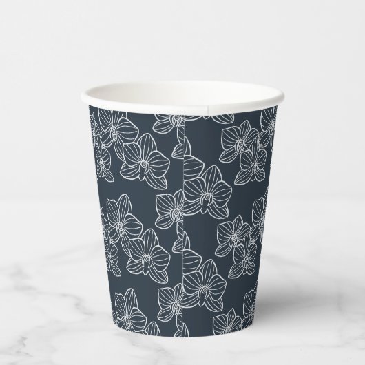 Linear Orchid | Botanical Floral Party Navy 紙コップ (右)
