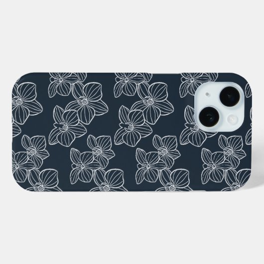 Linear Orchid | Elegant Botanical Dark Navy Case-Mate iPhoneケース (裏面 (横))