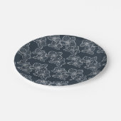 Linear Orchid | Elegant Floral Party & Event Navy ペーパープレート (アングル)