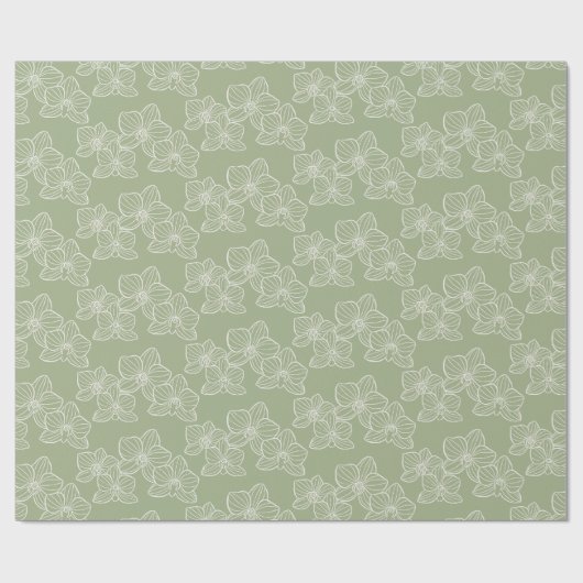 Linear Orchid | Elegant Floral Sage Green ラッピングペーパー (フラット)