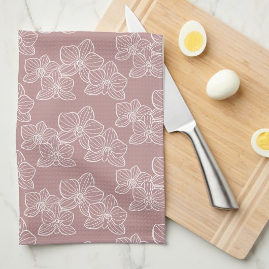 Linear Orchid | Modern Botanical Dusty Pink キッチンタオル (四つ折り)