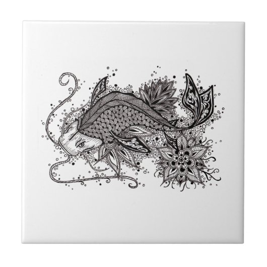 Lineartのコイの入れ墨のセラミックタイル タイル (正面)