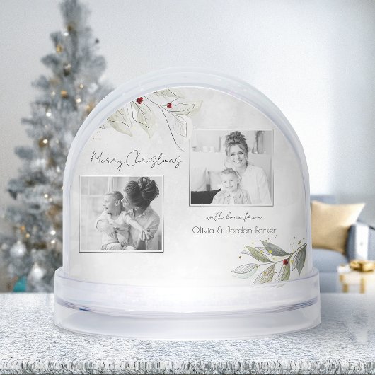 Linedrawn Christmas Floral 2-Photo Snow Globe