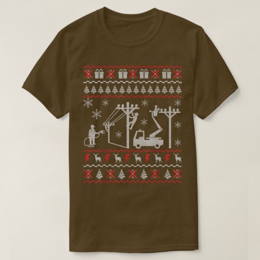 Lineman Ugly Christmas Sweater Gifts For Women Men Tシャツ (デザイン正面)