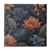 Linenテクスチャ上のヴィンテージ開花 タイル (正面)