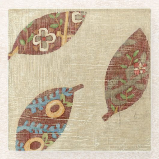 Linenテクスチ葉ャの背景に3つの ガラスコースター (正面)