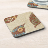 Linenテクスチ葉ャの背景に3つの コースター (左側)