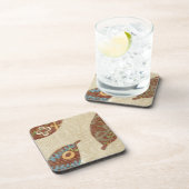 Linenテクスチ葉ャの背景に3つの コースター (右側)