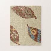 Linenテクスチ葉ャの背景に3つの ジグソーパズル (縦)