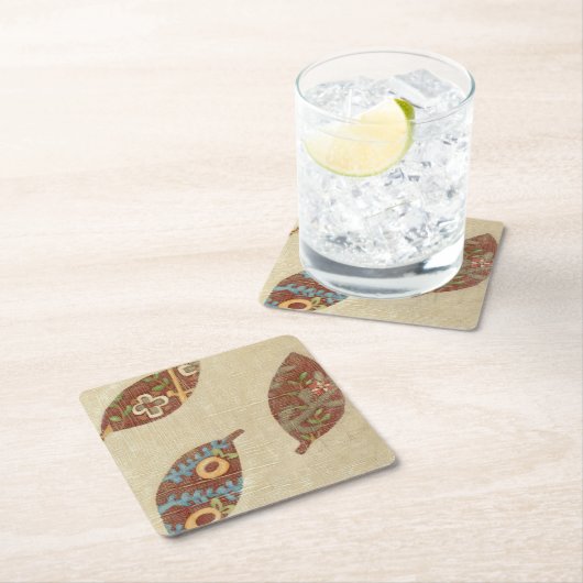 Linenテクスチ葉ャの背景に3つの スクエアペーパーコースター (インサイチュ)