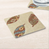 Linenテクスチ葉ャの背景に3つの スクエアペーパーコースター (アングル)