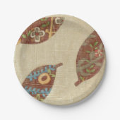 Linenテクスチ葉ャの背景に3つの ペーパープレート (正面)