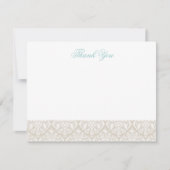 Linen Beige Damask エレガントありがとうノートカード サンキューカード (正面)