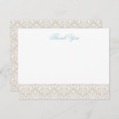 Linen Beige Damask エレガントありがとうノートカード サンキューカード (正面/裏面)