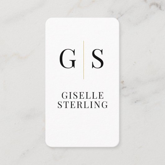 Linen Black White Gold Monogram QR Code 名刺 (正面)