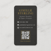 Linen Black White Gold Monogram QR Code 名刺 (裏面)