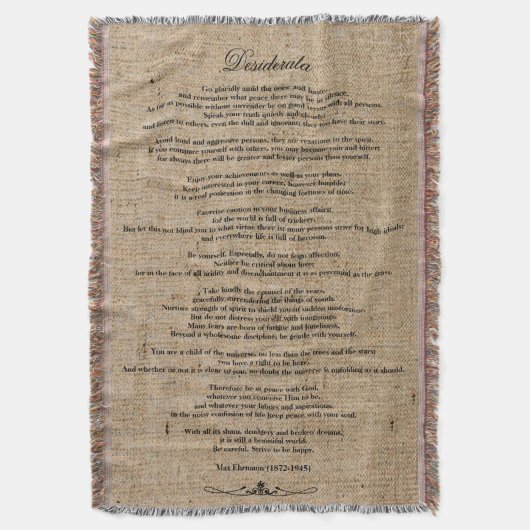 Linen BurlapのDesiderata "希望物フェイク" スローブランケット (正面縦)