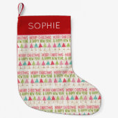 Linen Christmas Trees – Red Green Design スモールクリスマスストッキング (正面)