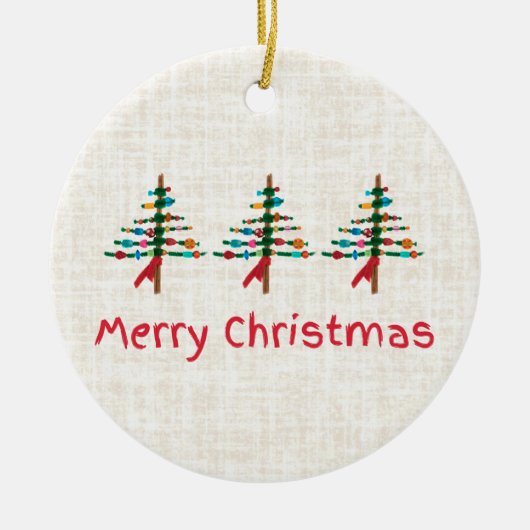 Linen Crafted Christmas Trees – Cute rustic Xmas セラミックオーナメント (正面)