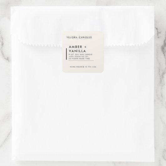 Linen Cream Modern Minimalist Candle Label Sticker スクエアシール (バッグ)