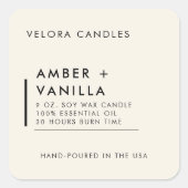 Linen Cream Modern Minimalist Candle Label Sticker スクエアシール (正面)