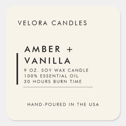 Linen Cream Modern Minimalist Candle Label Sticker スクエアシール (正面)