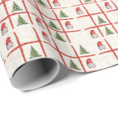 Linen Cute Christmas Trees and Gnomes Tic Tac Toe ラッピングペーパー (ロールコーナー)