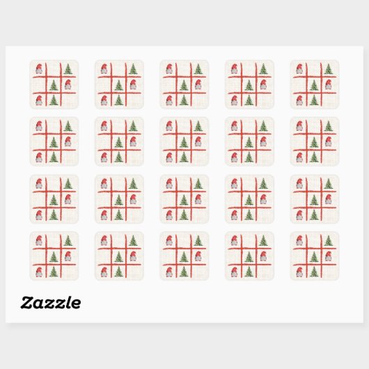 Linen Gnome Christmas Trees Tic Tac Toe スクエアシール (シート)