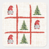 Linen Gnome Christmas Trees Tic Tac Toe スクエアシール (正面)