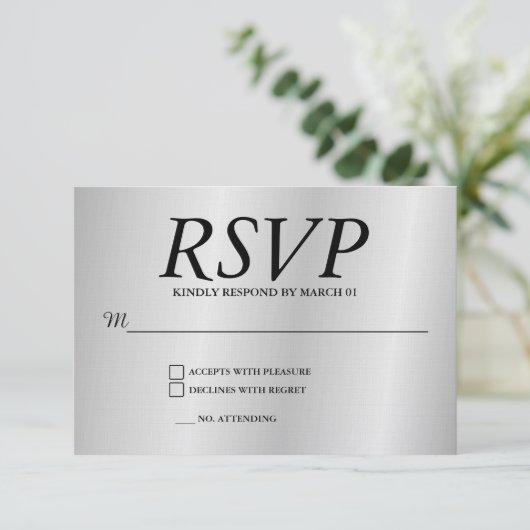 Linen Grey Wedding RSVP Response Reply Modern Card (スタンド正面)