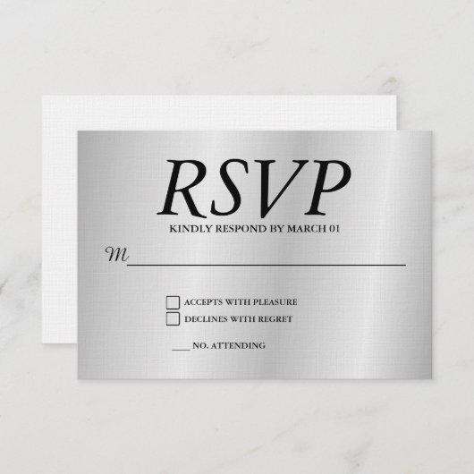 Linen Grey Wedding RSVP Response Reply Modern Card (正面/裏面)