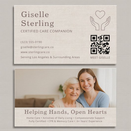 Linen Home Caregiver QR Code Certified Support 名刺