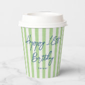 Linen Look Striped Celebration Birthday 18th Green 紙コップ (裏面)