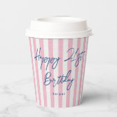 Linen Look Striped Celebration Birthday 21st Pink 紙コップ (裏面)