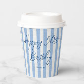 Linen Look Striped Celebration Birthday 50th Blue 紙コップ (正面)