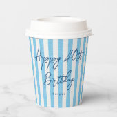 Linen Look Striped Celebration Birthday Light Blue 紙コップ (裏面)
