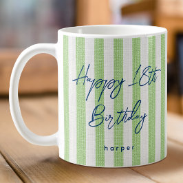 Linen Look Striped Happy Birthday 18th Green コーヒーマグカップ