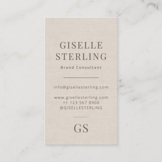 Linen Monogram Modern Elegant Minimalist  名刺 (裏面)