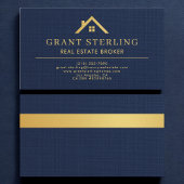 Linen Navy Blue Gold House Real Estate Broker  名刺