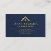 Linen Navy Blue Gold House Real Estate Broker  名刺 (正面)