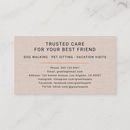 Linen Pet Sitting Photo Paw Print Minimalist 名刺 (裏面)