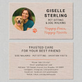 Linen Pet Sitting Photo Paw Print Minimalist 名刺