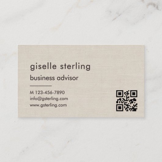 Linen QR Code Minimalist Monogram 名刺 (裏面)