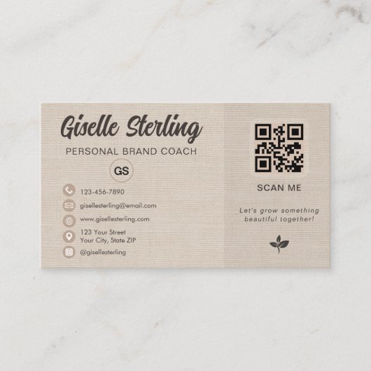 Linen QR Code Photo Monogram Social Media  名刺 (正面)