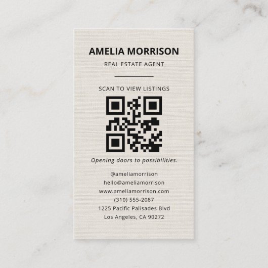 Linen Real Estate Agent QR Code Photo  名刺 (裏面)