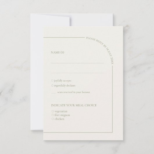 Linen & Sage Green Arch Minimalist w Meal Choice 出欠カード (正面)