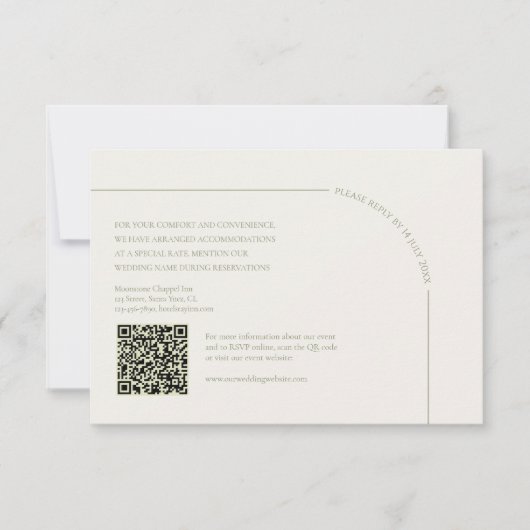  Linen & Sage Green with QR Code Boho Minimalist  出欠カード (正面)